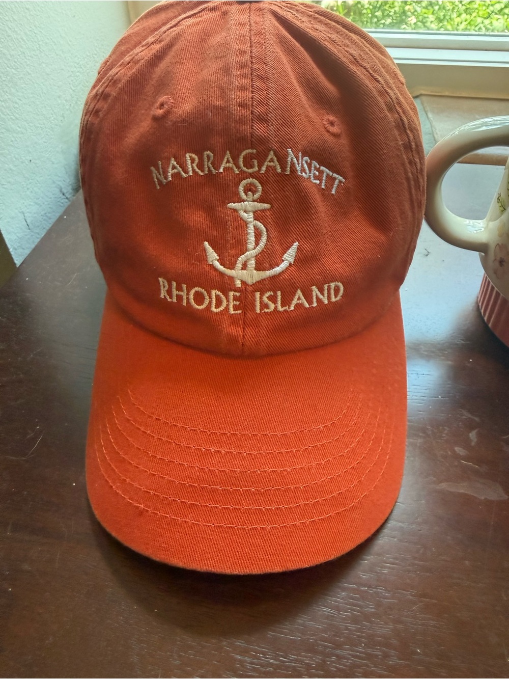 Narragansett Rhode Island Embroidered Anchor Baseball Cap - Orange